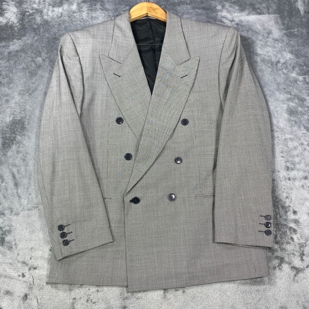 Yves Saint Laurent Vintage Mens Wool Blazer 40R Double Breasted Houndstooth YSL